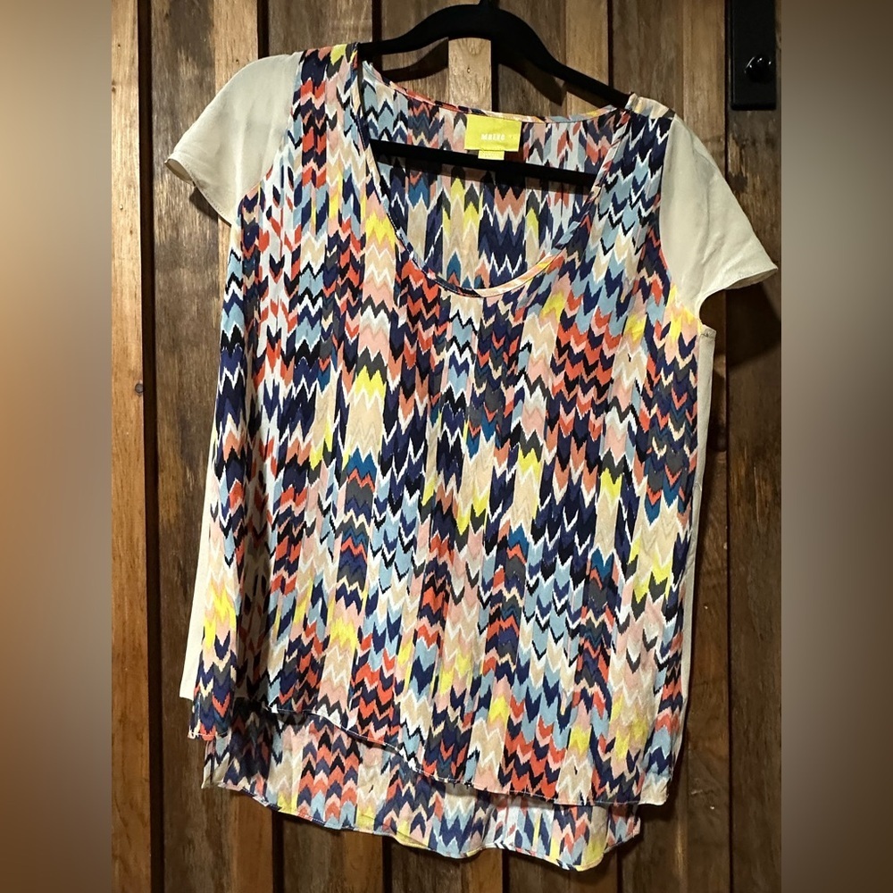 Maeve Boho Graphic Print Short Sleeve Blouse XS